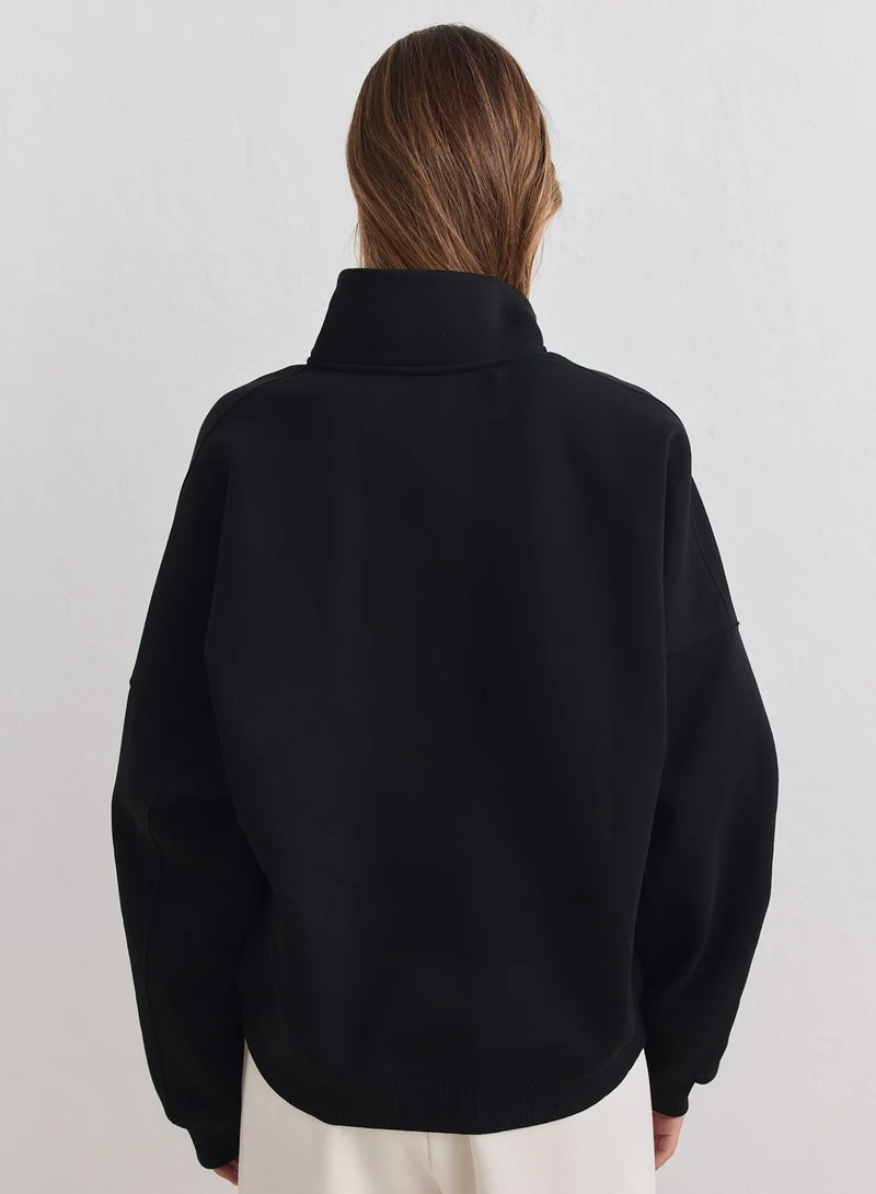 Black Varsity Sweat Half Zip