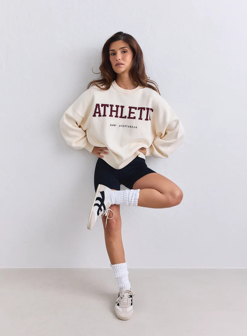 Cream Athletic Knit Sweatshirt