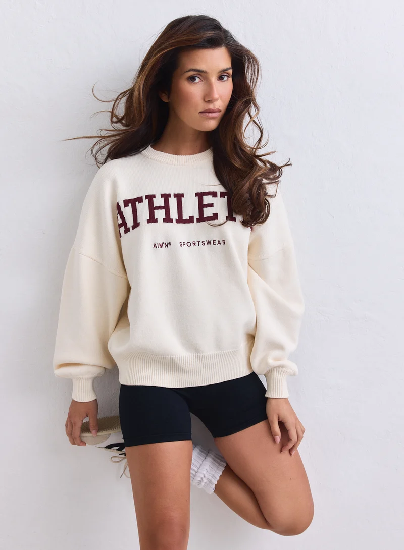 Cream Athletic Knit Sweatshirt