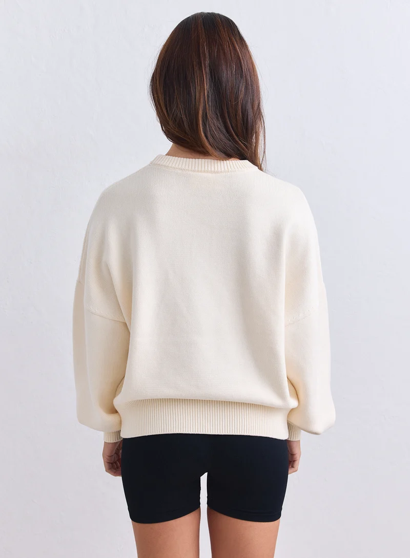Cream Athletic Knit Sweatshirt