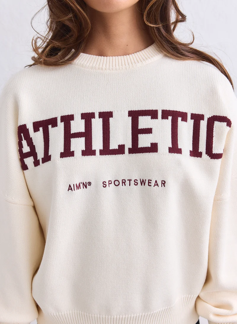 Cream Athletic Knit Sweatshirt