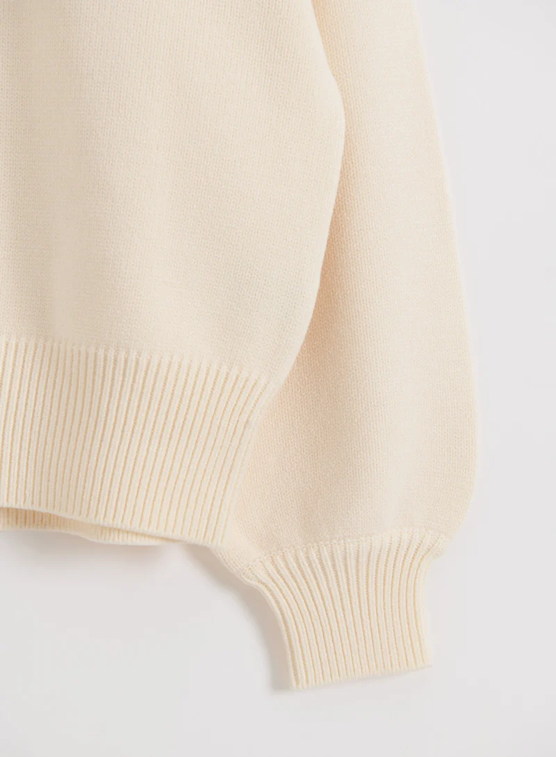 Cream Athletic Knit Sweatshirt