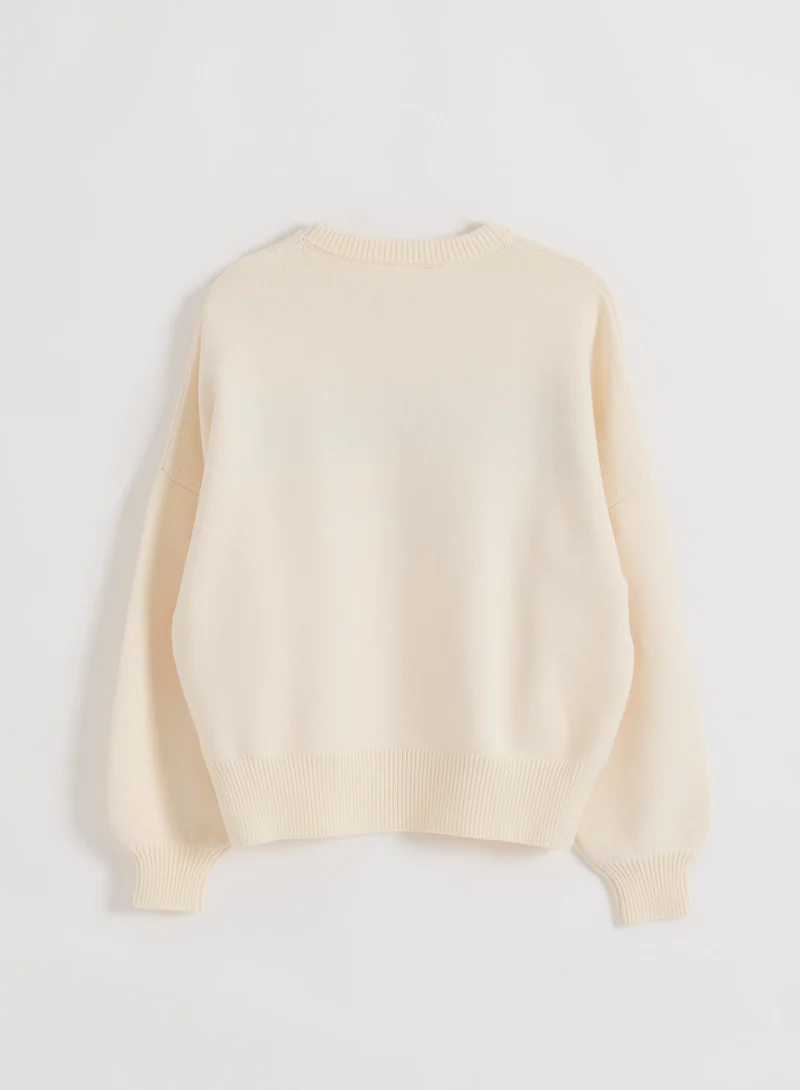 Cream Athletic Knit Sweatshirt