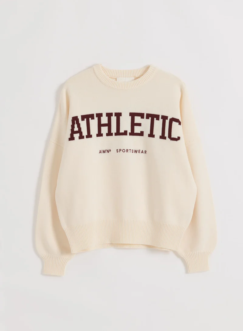 Cream Athletic Knit Sweatshirt