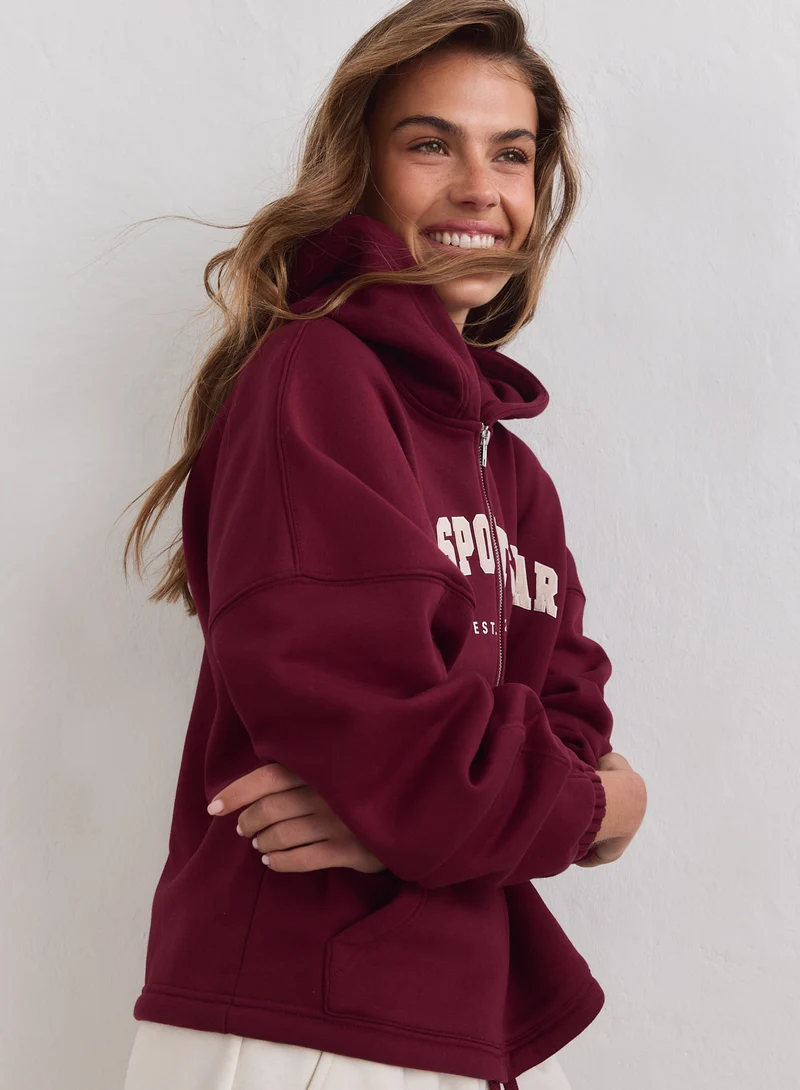 Merlot Varsity Sweat Zip Hood