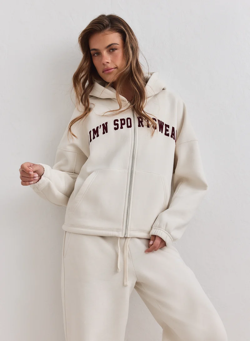 Cream Varsity Sweat Zip Hood