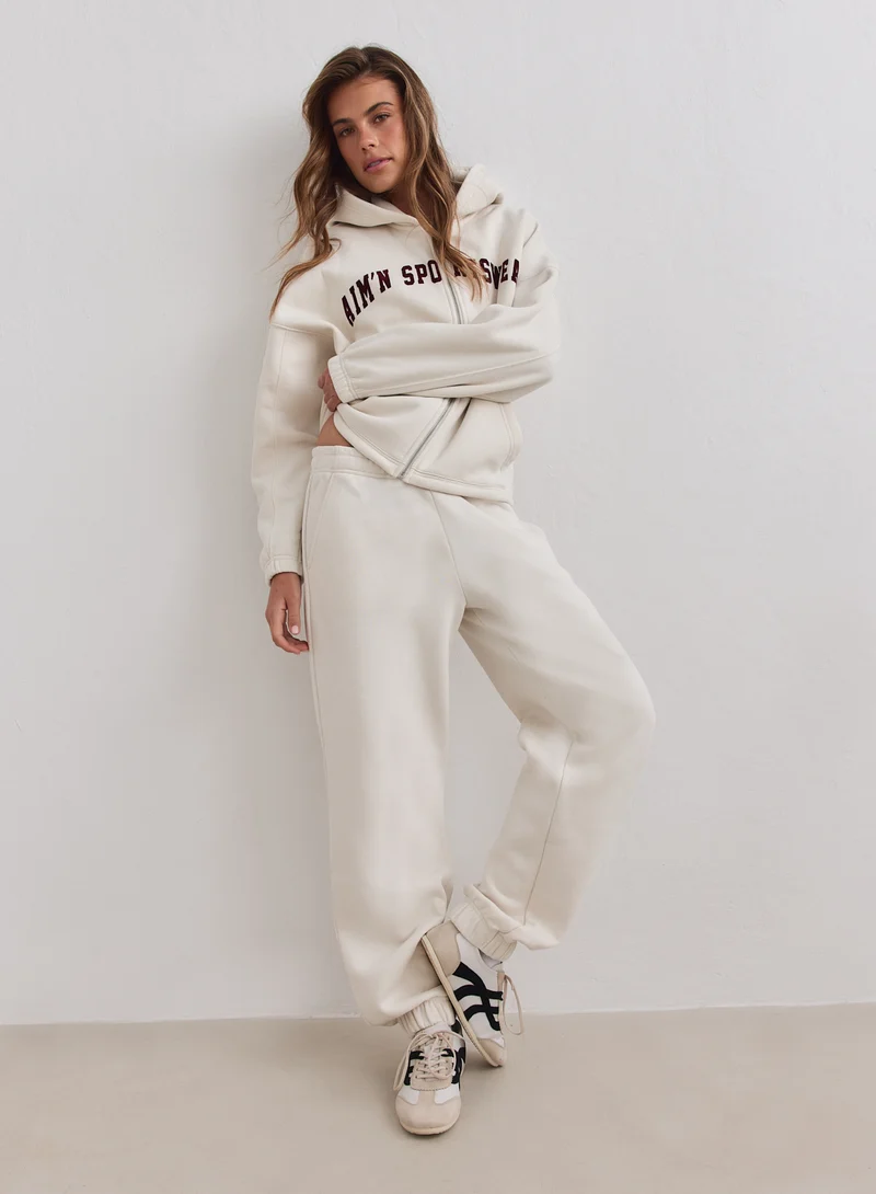 Cream Varsity Sweat Zip Hood