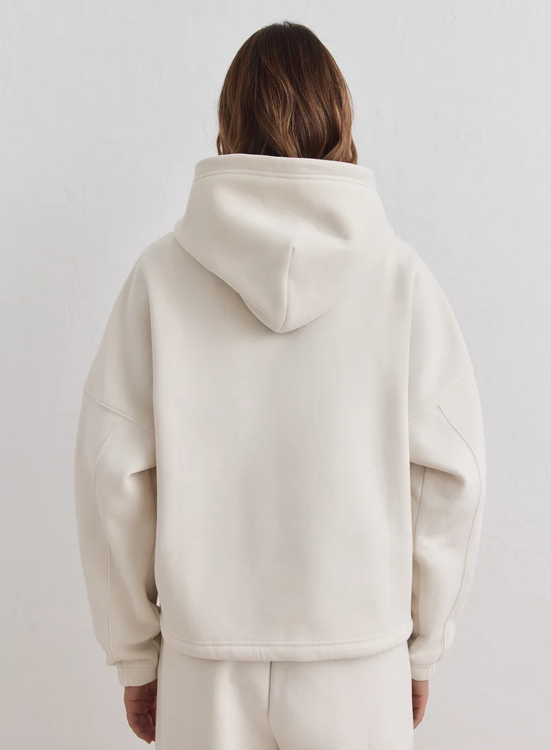 Cream Varsity Sweat Zip Hood