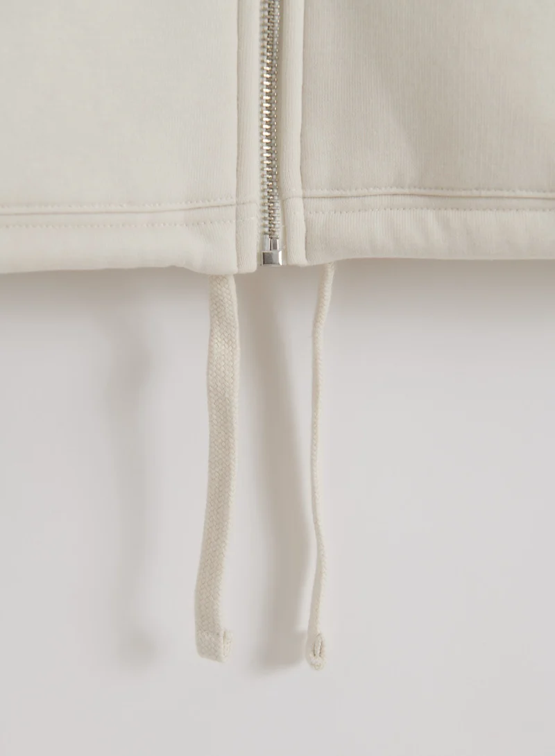 Cream Varsity Sweat Zip Hood