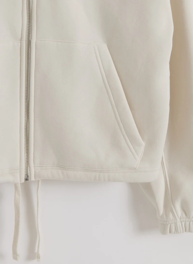 Cream Varsity Sweat Zip Hood