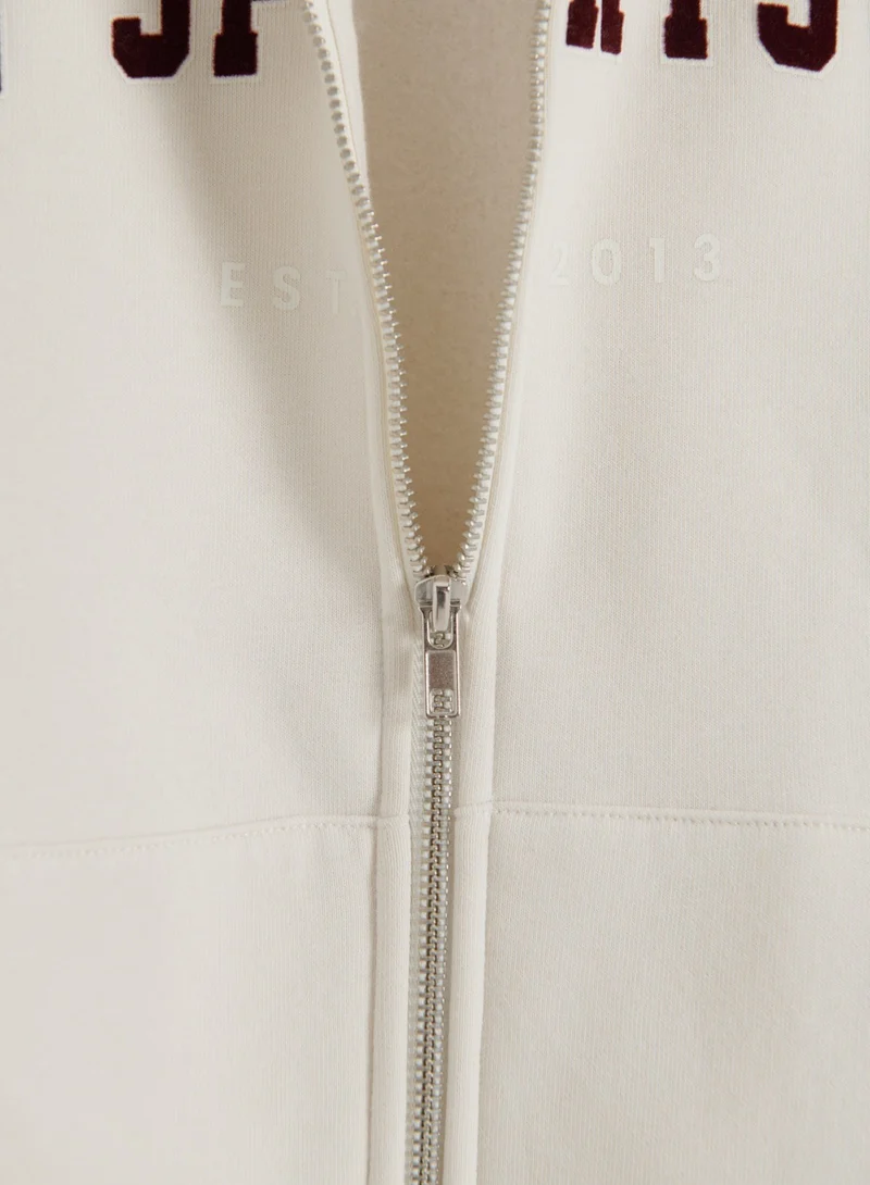 Cream Varsity Sweat Zip Hood