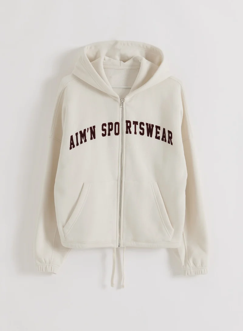Cream Varsity Sweat Zip Hood