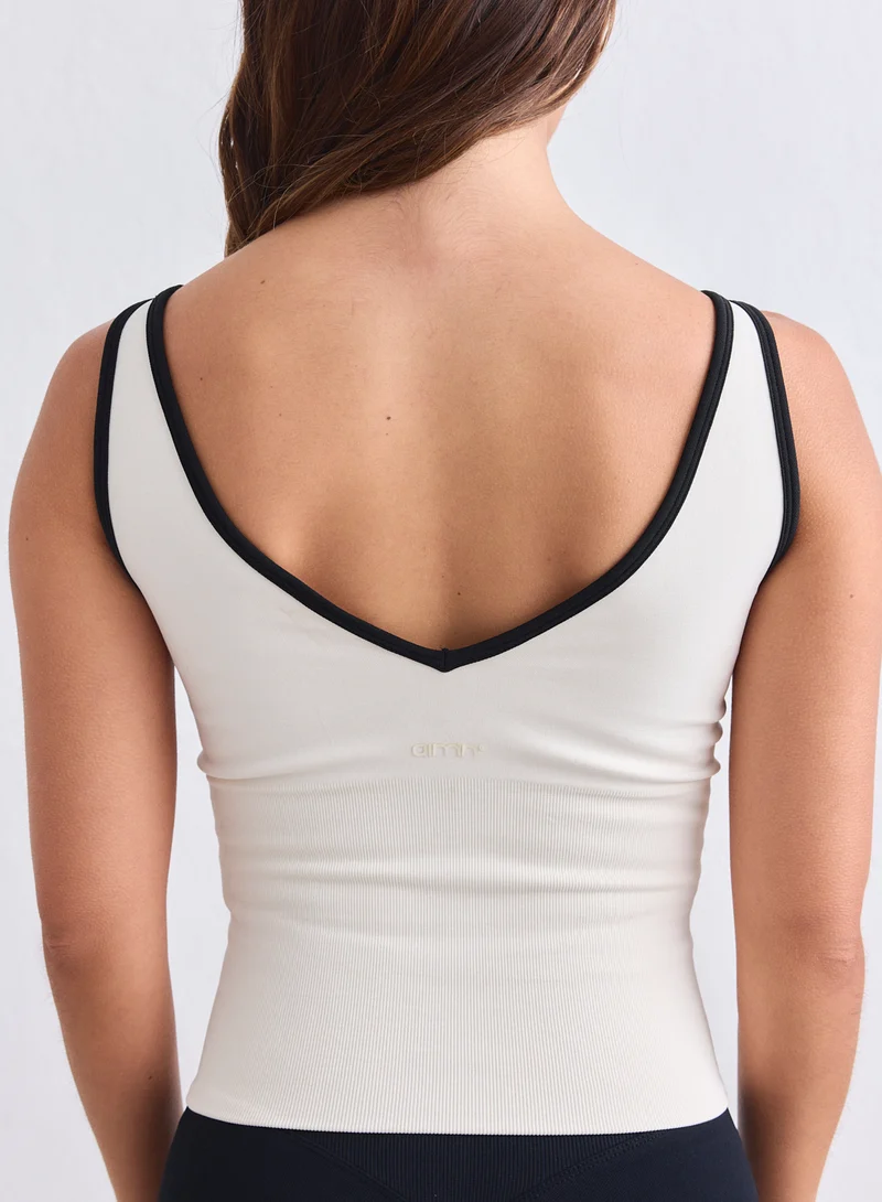 Cream Black Shape Seamless Deep Cut Singlet
