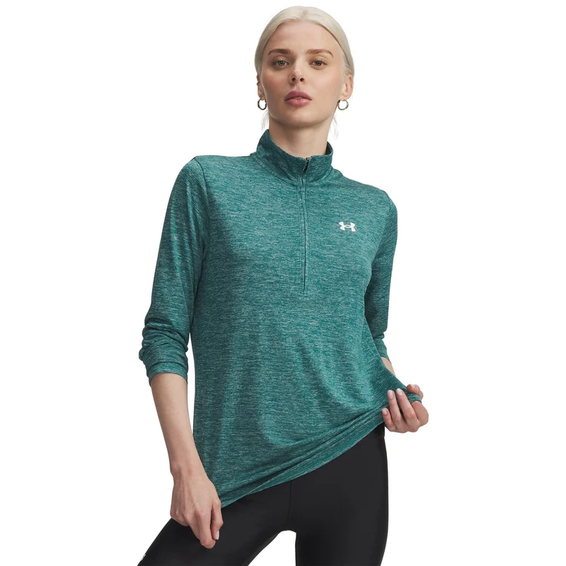 Tech 1/2 Zip-Twist Longsleeve Damen-grün, weiß