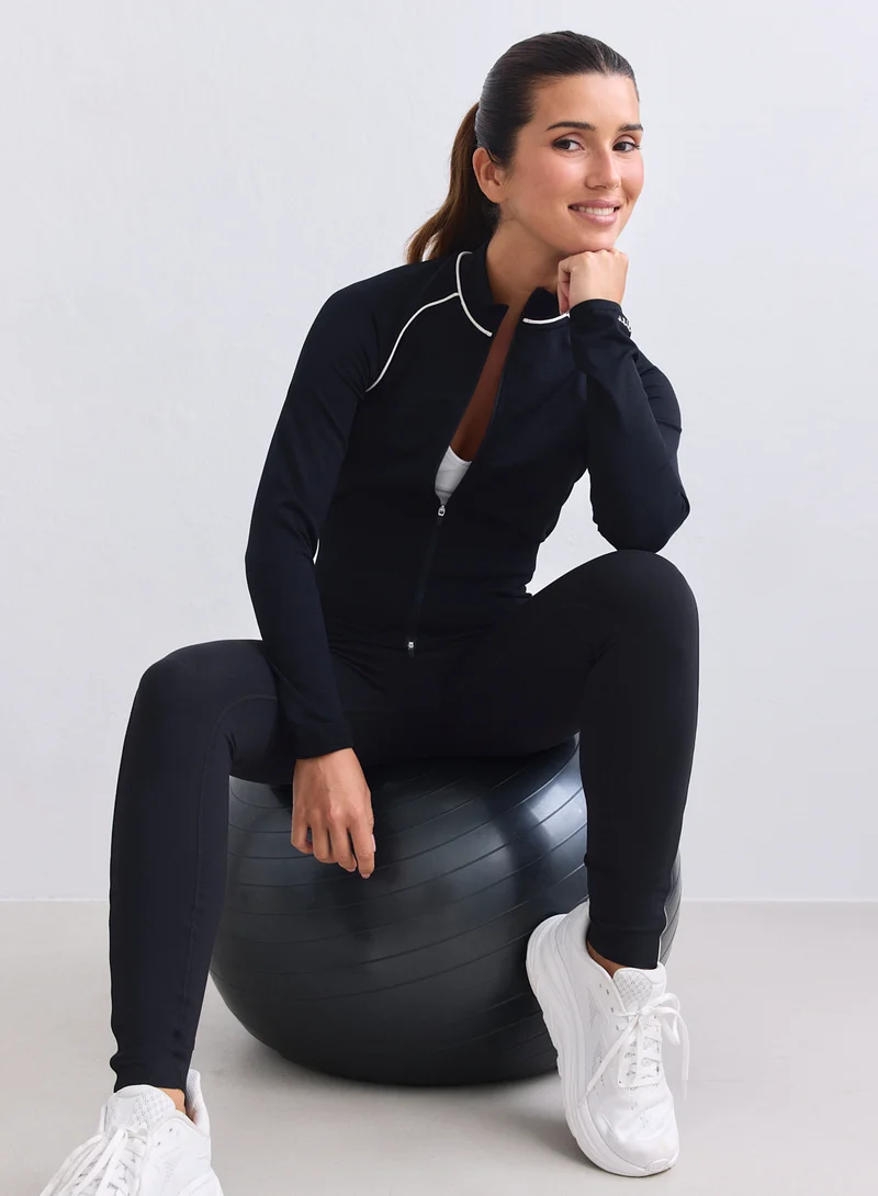 Black Shape Seamless Contrast Zip Jacket