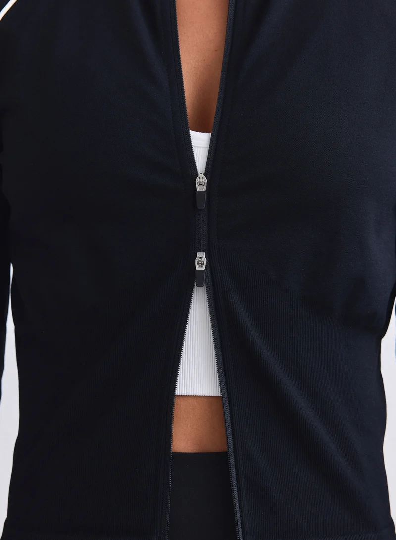 Black Shape Seamless Contrast Zip Jacket