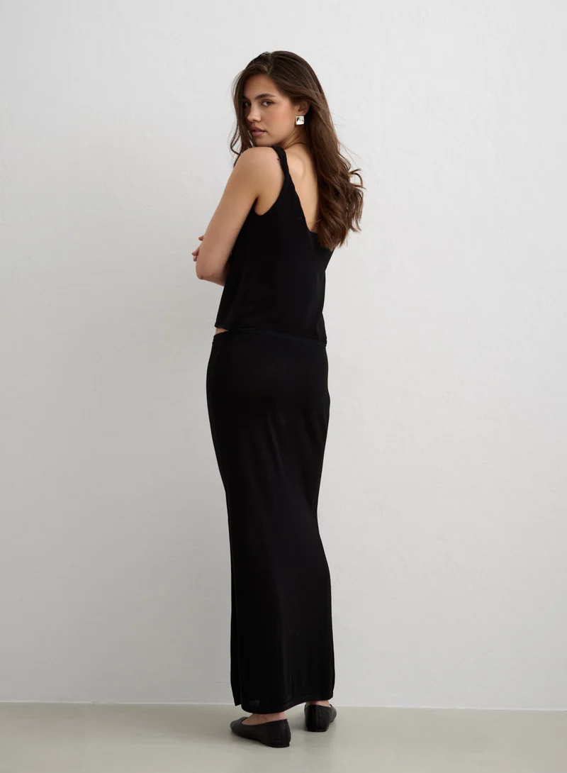 Black Silk Knit Maxi Skirt