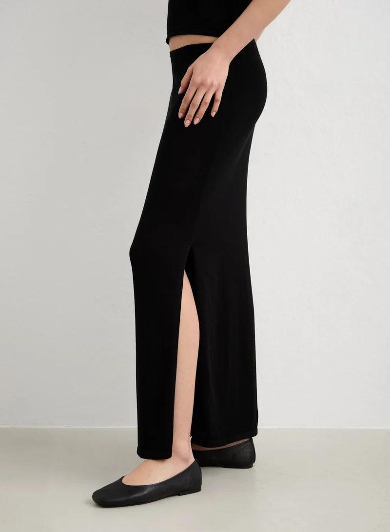 Black Silk Knit Maxi Skirt