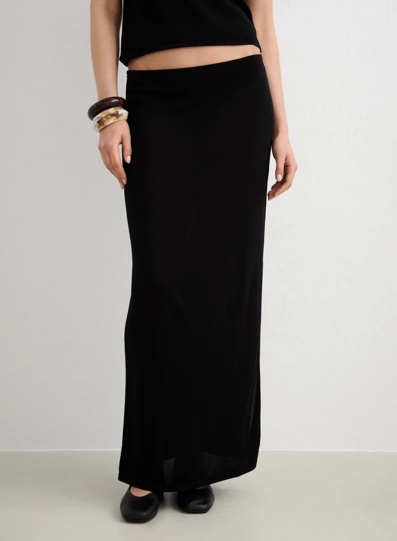 Black Silk Knit Maxi Skirt