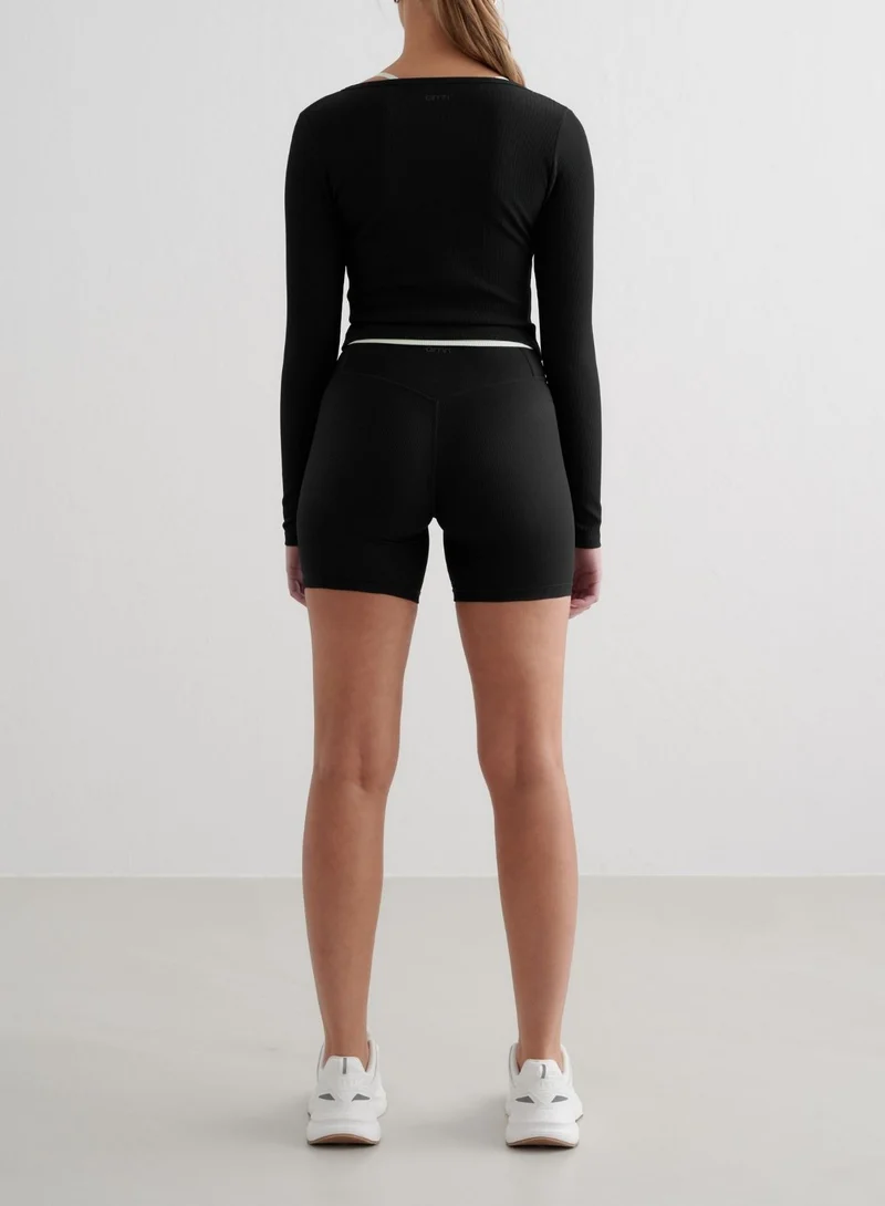 Black Ribbed Performance Zipped Cardigan