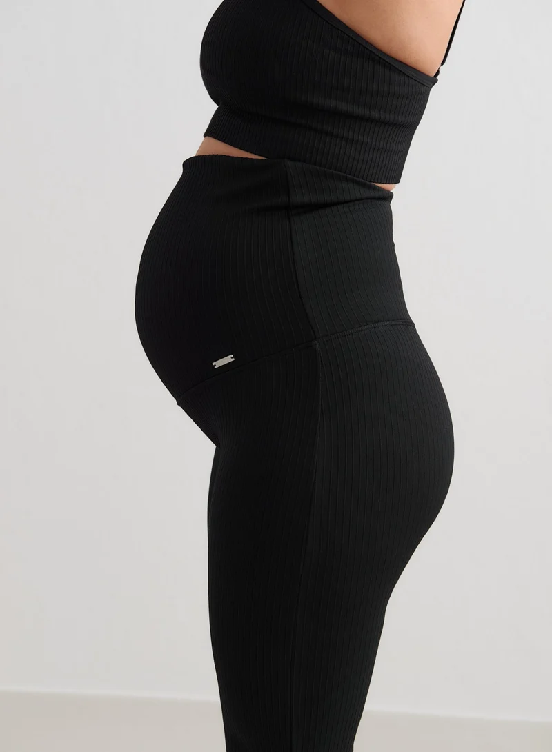 Black Ribbed Seamless Maternity Tights