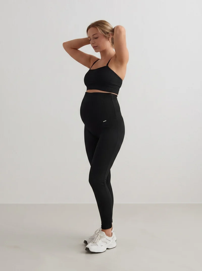 Black Ribbed Seamless Maternity Tights