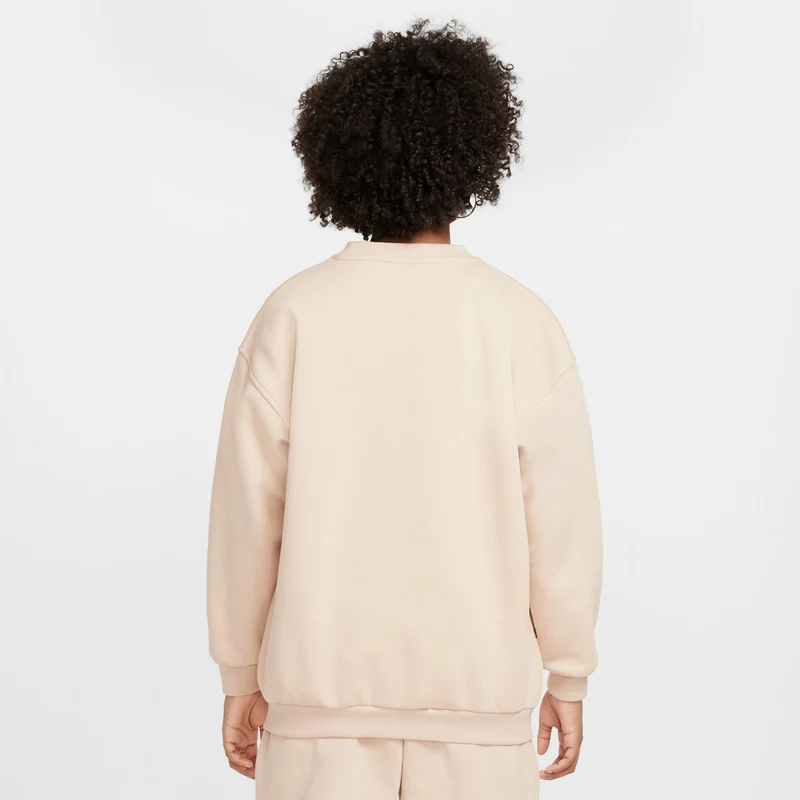 Club Fleece Oversized Crew Sweatshirt Mädchen-Beige,Weiß