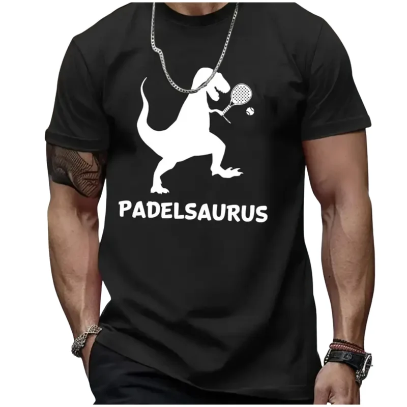 Padel Saurus Herren T-Shirt – Dinosaurier-Design, Rundhals, Kurzarm