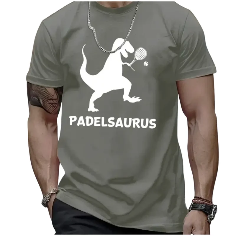 Padel Saurus Herren T-Shirt – Dinosaurier-Design, Rundhals, Kurzarm