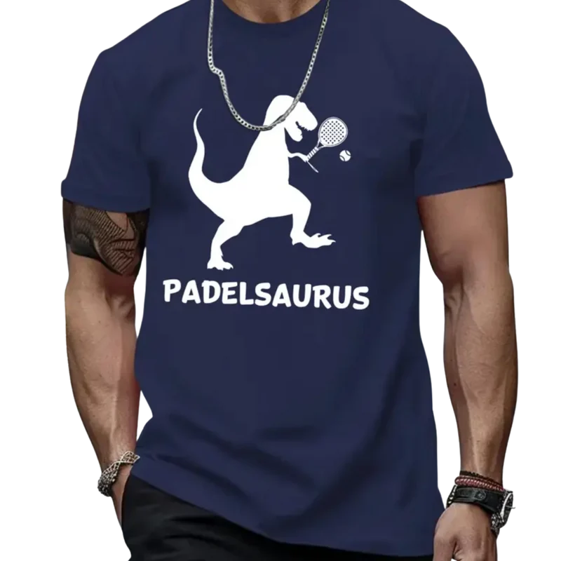 Padel Saurus Herren T-Shirt – Dinosaurier-Design, Rundhals, Kurzarm