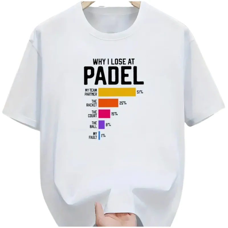 Herren Freizeit Rundhals T-Shirt – „Why I lose at Padel“ Grafikdruck, Regular Fit