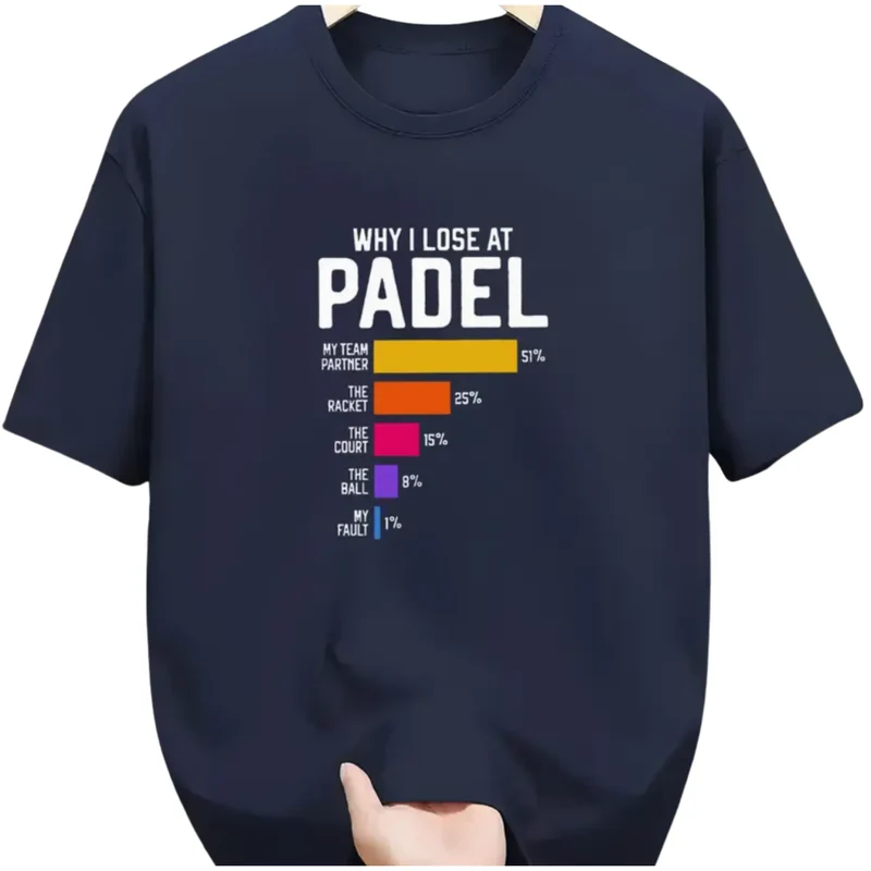 Herren Freizeit Rundhals T-Shirt – „Why I lose at Padel“ Grafikdruck, Regular Fit