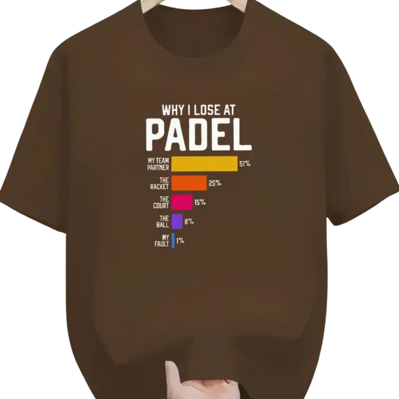 Herren Freizeit Rundhals T-Shirt – „Why I lose at Padel“ Grafikdruck, Regular Fit