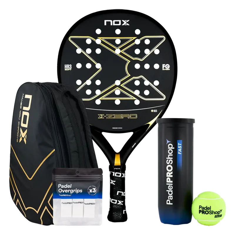 Pack Nox X-Zero Negro/Oro + Paletero Street Black/Gold + Pelotas Fast + 3 Overgrips