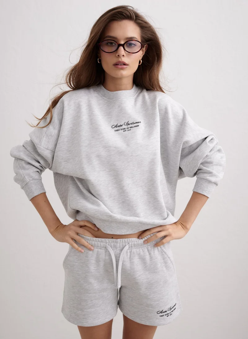 Light Grey Melange Script Sweat Shorts