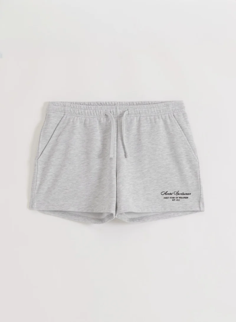 Light Grey Melange Script Sweat Shorts