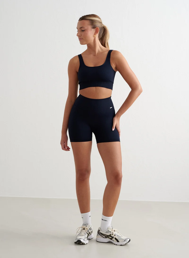 Navy Ribbed Midi Biker Shorts