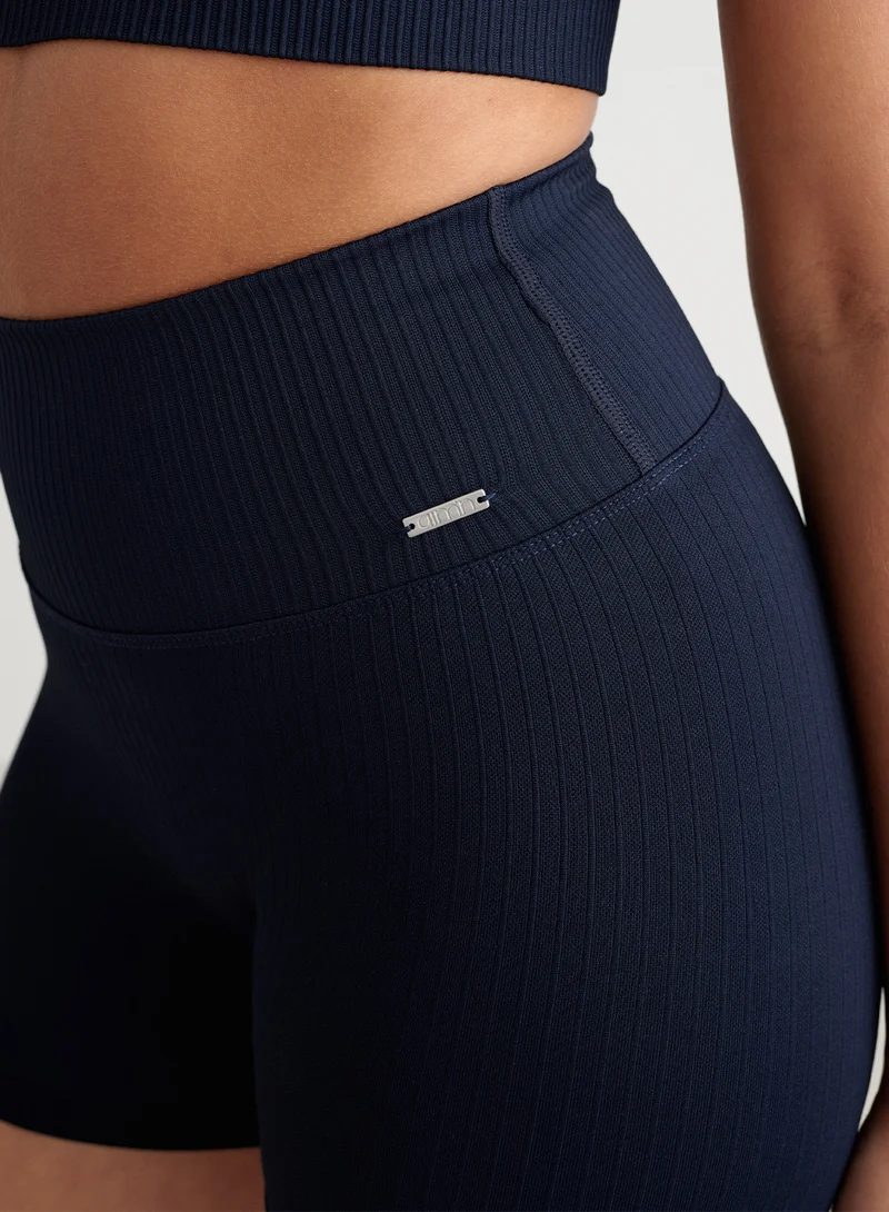 Navy Ribbed Midi Biker Shorts