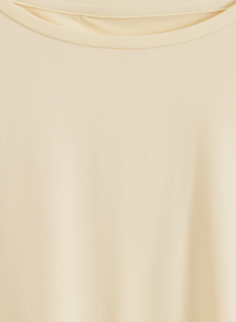 Lemon White Soft Basic Roll Sleeve Top