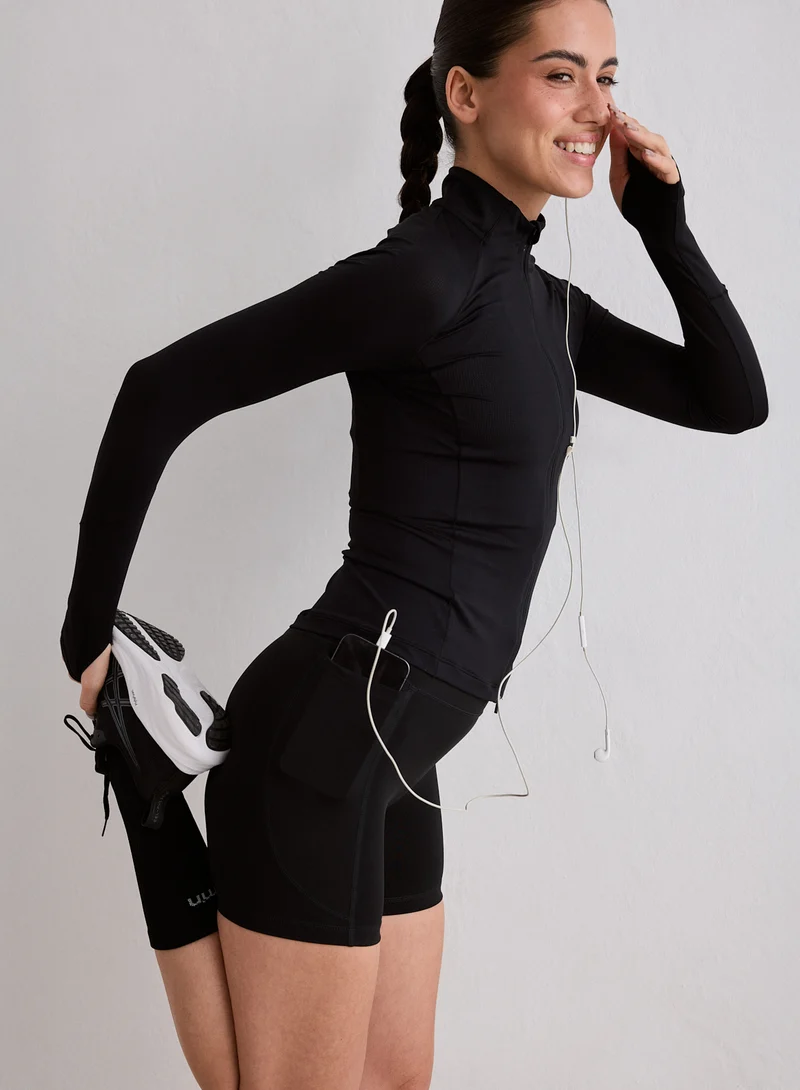 Black Running Midi Biker Shorts