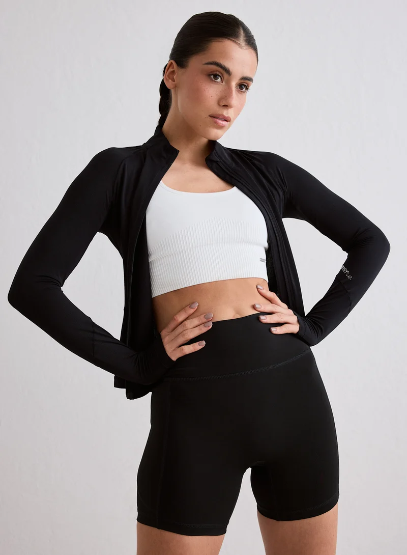 Black Running Midi Biker Shorts
