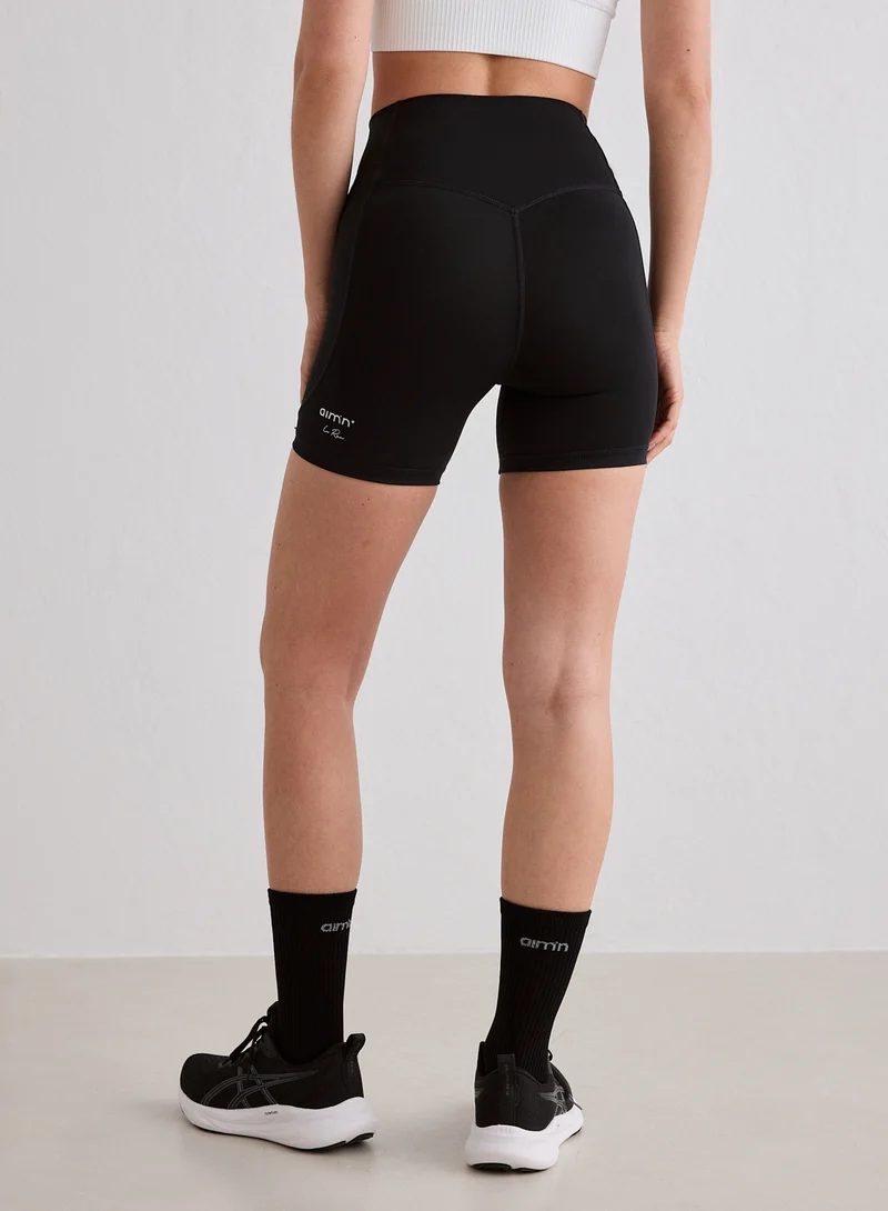 Black Running Midi Biker Shorts