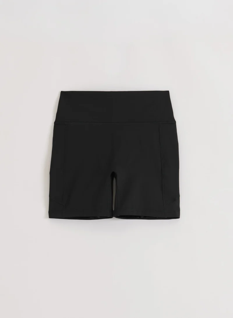 Black Running Midi Biker Shorts