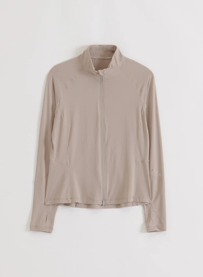 Dark Clay Running Zip Long Sleeve