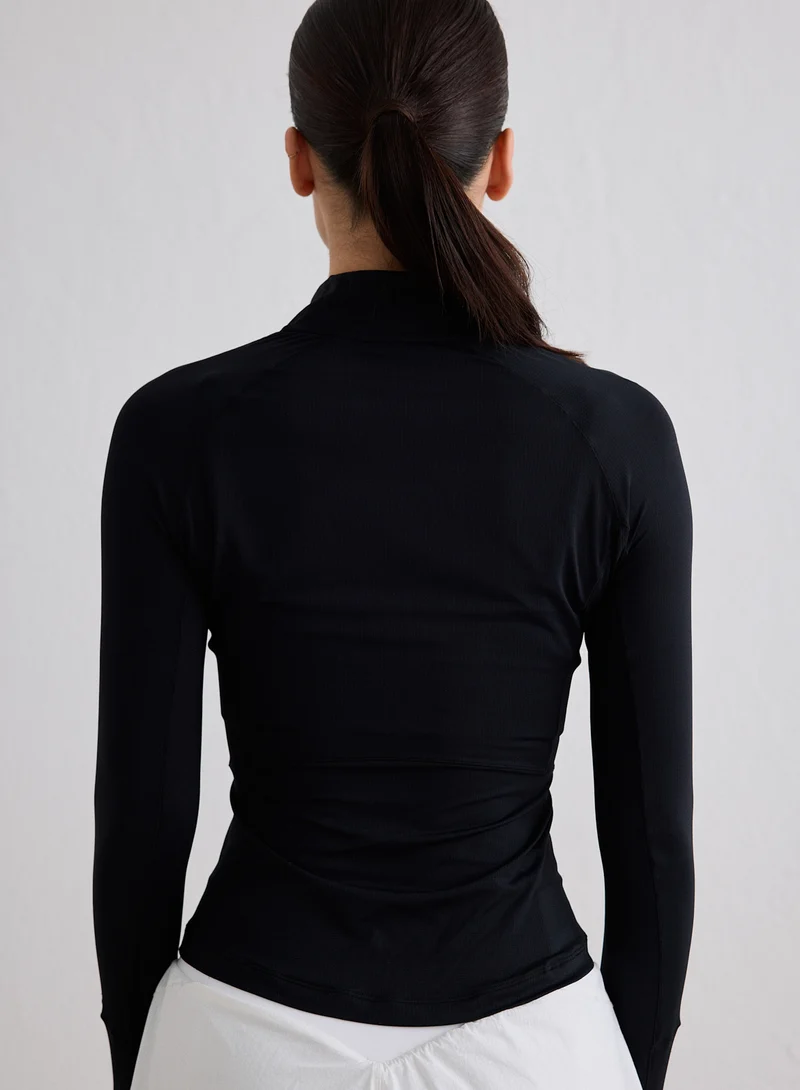 Black Running Zip Long Sleeve