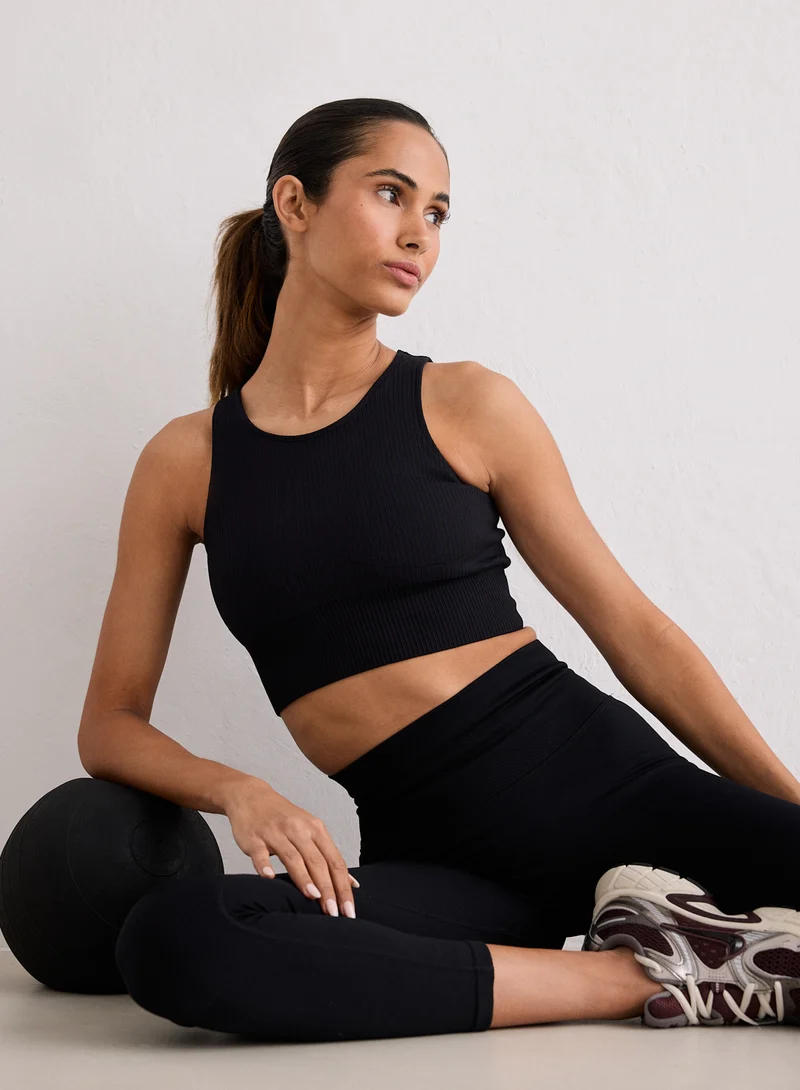 Black Ribbed Seamless Crop Top