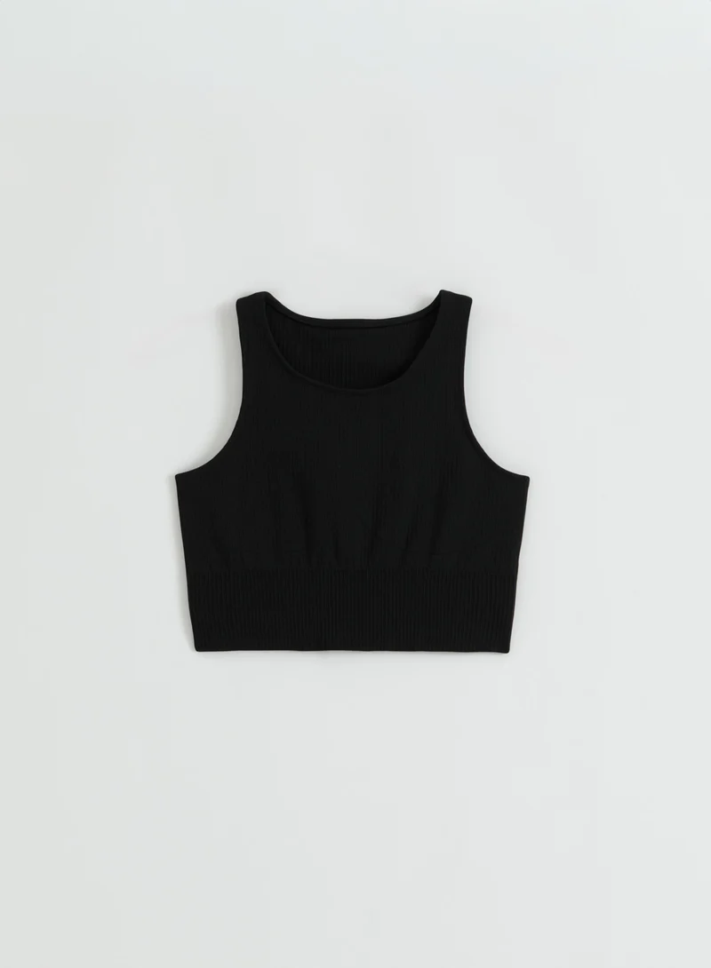 Black Ribbed Seamless Crop Top