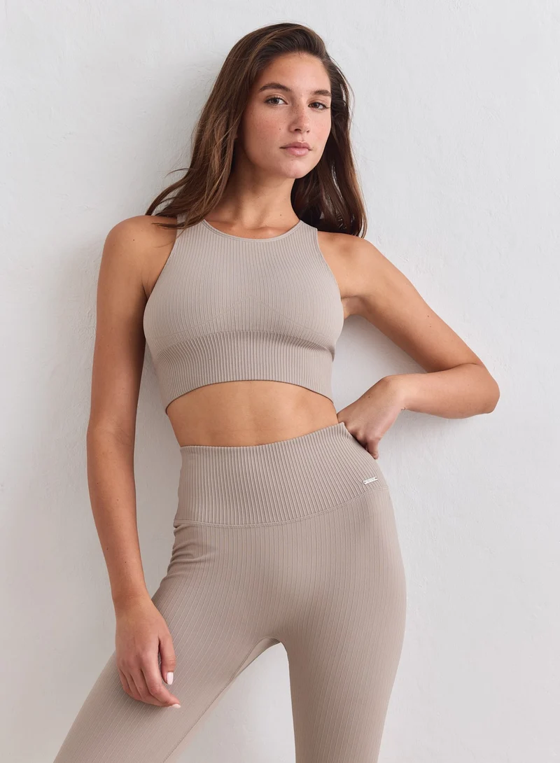 Dark Clay Ribbed Seamless Crop Top