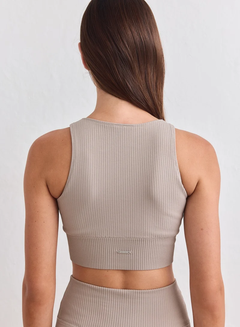 Dark Clay Ribbed Seamless Crop Top