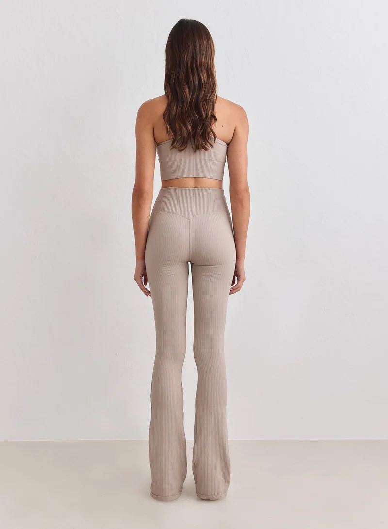 Dark Clay Ribbed Seamless Flare Petite Tights